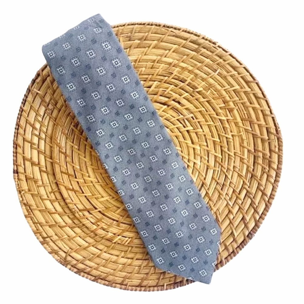 Tailorbyrd Blue White All Over Print Silk Neck Tie